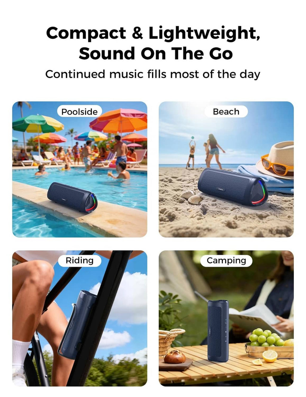 Navy Bluetooth speaker with RGB LED accents