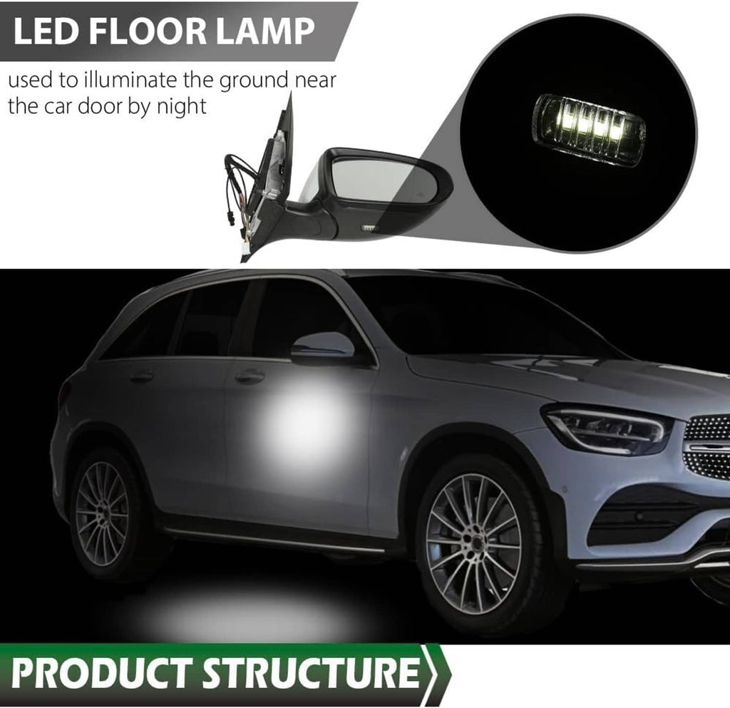 Right-side mirror with LED floor light and integrated turn-signal element
