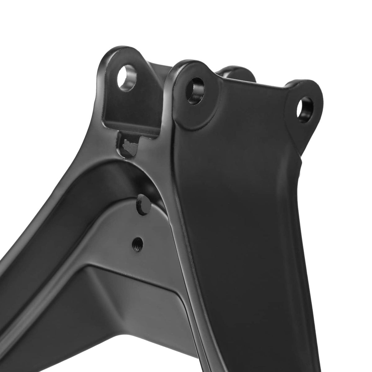 Black mounting tabs and frame section for headlight fairing stay, with bolt holes