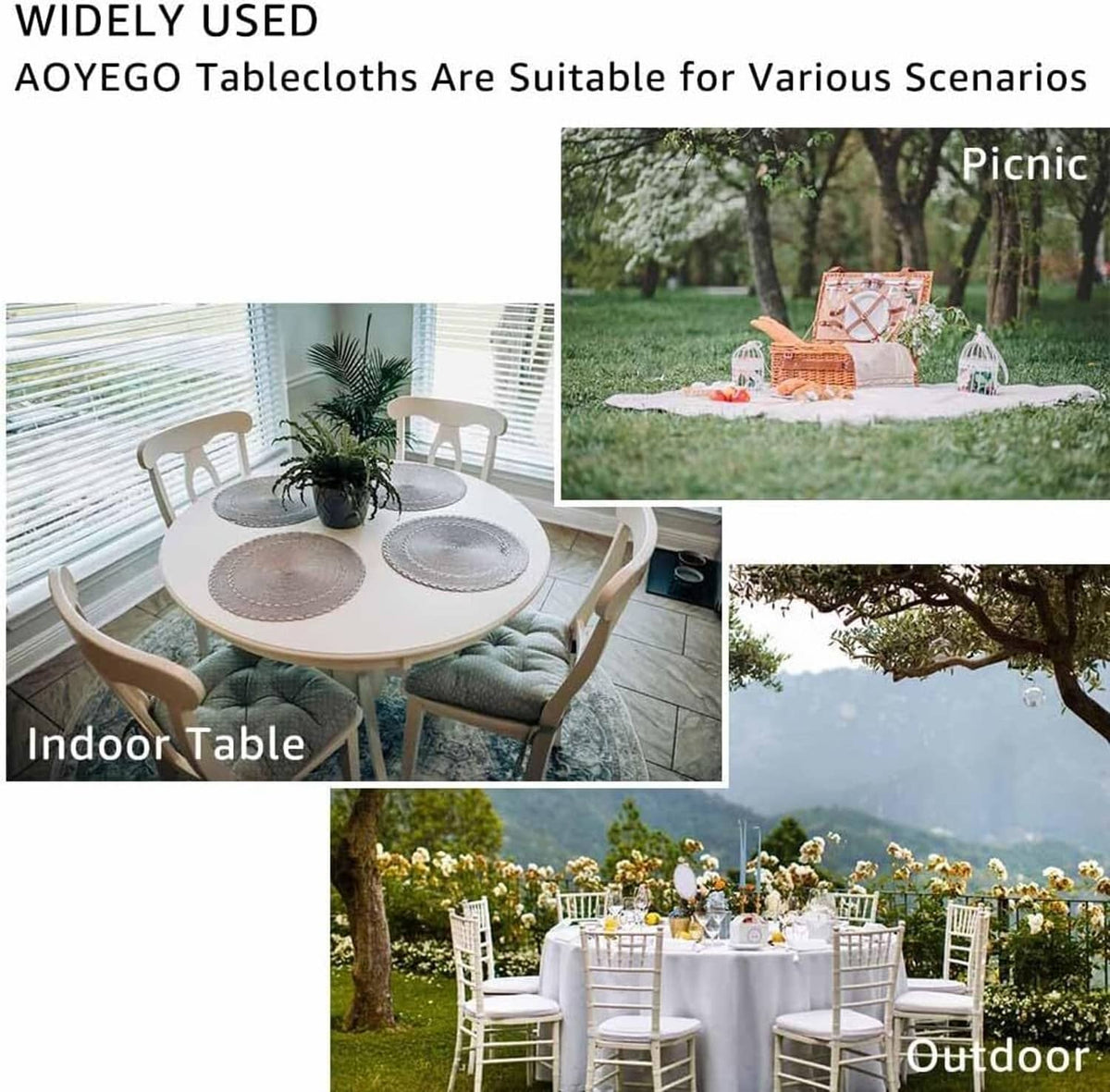 Round map-pattern tablecloth suitable for indoor dining and outdoor picnic tables