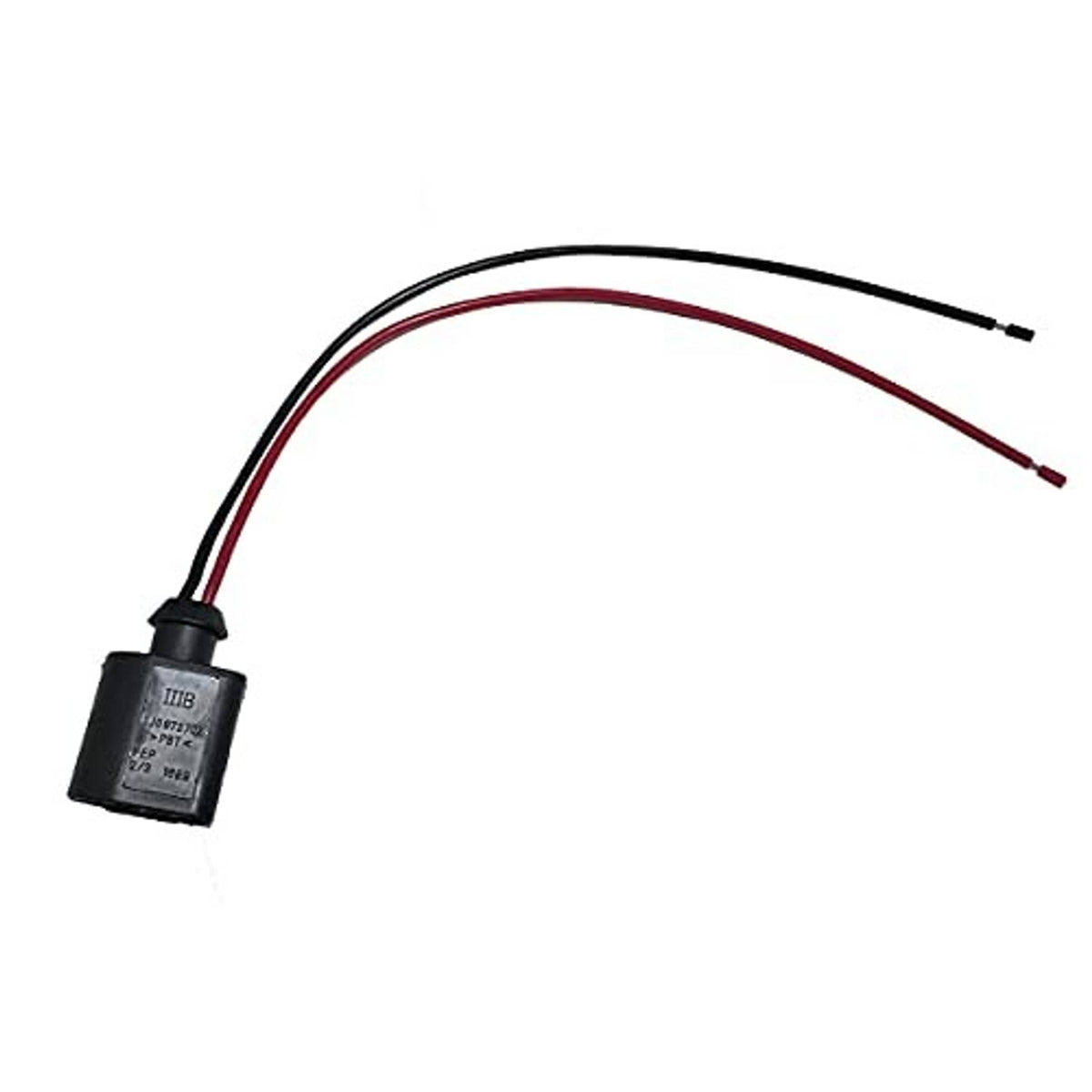 2-pin wiring pigtail connector with black housing and curved red/black wire leads