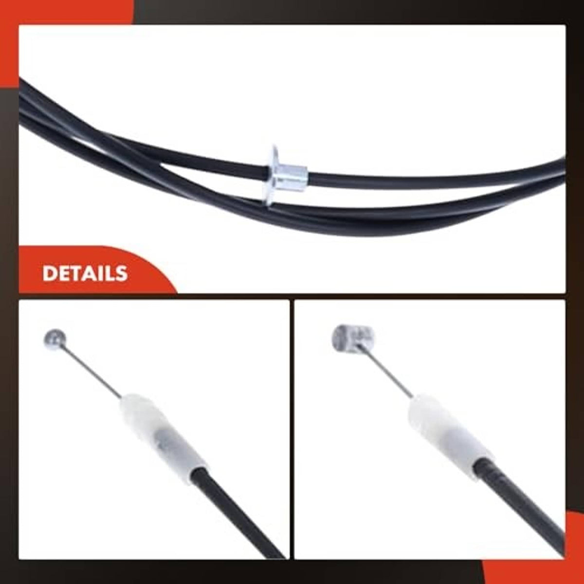 Close-up details of hood release cable ends with metal stud terminals
