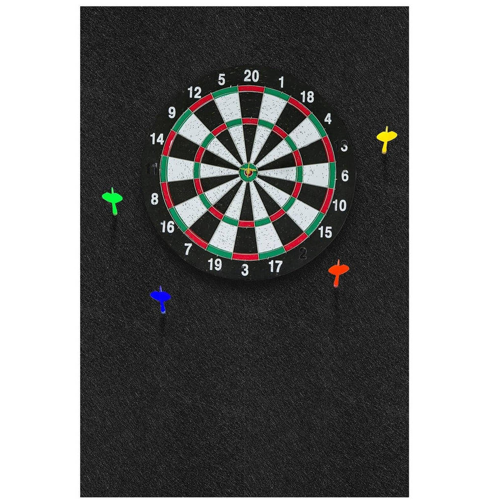 Black felt dart board wall backing tiles with dartboard and darts, set of 2