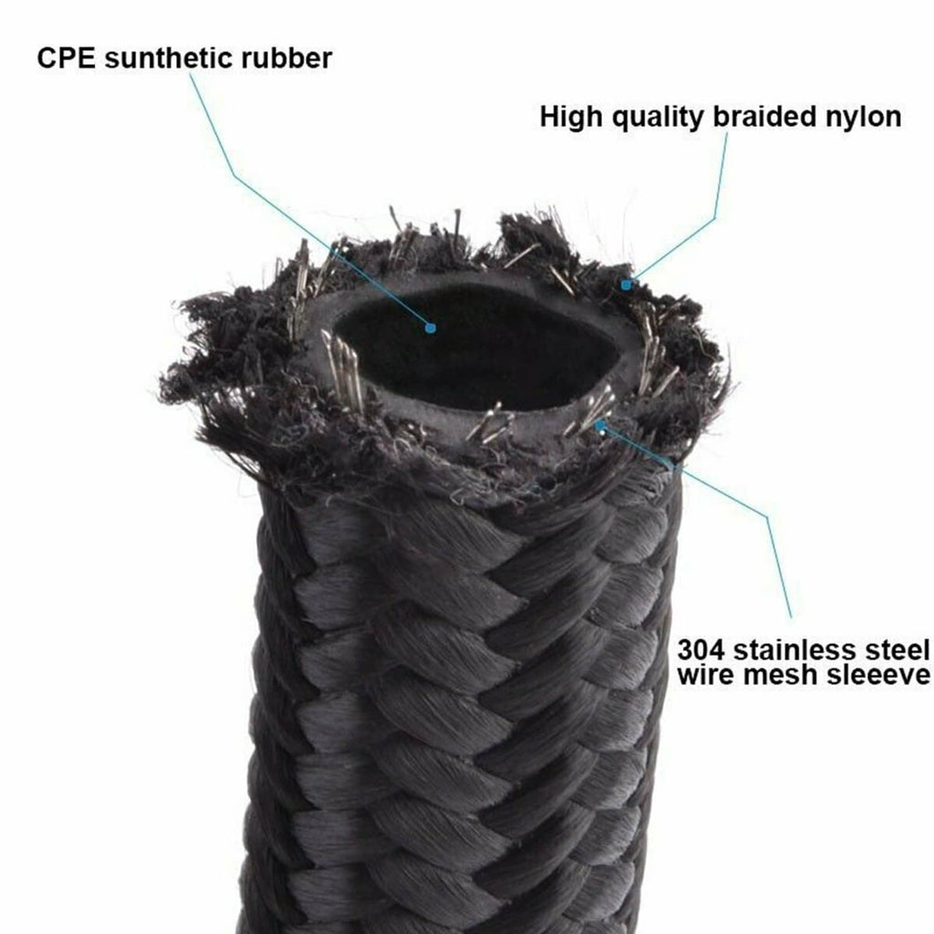 Braided hose with visible stainless wire mesh sleeve and rubber outer jacket