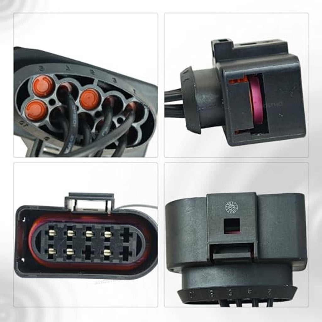 Headlight pigtail connector harness showing 7-pin plug front and locking tab