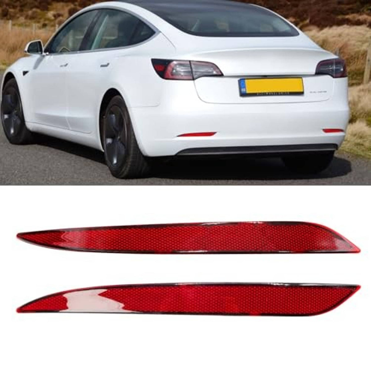Rear bumper reflector light set, red lenses for left side