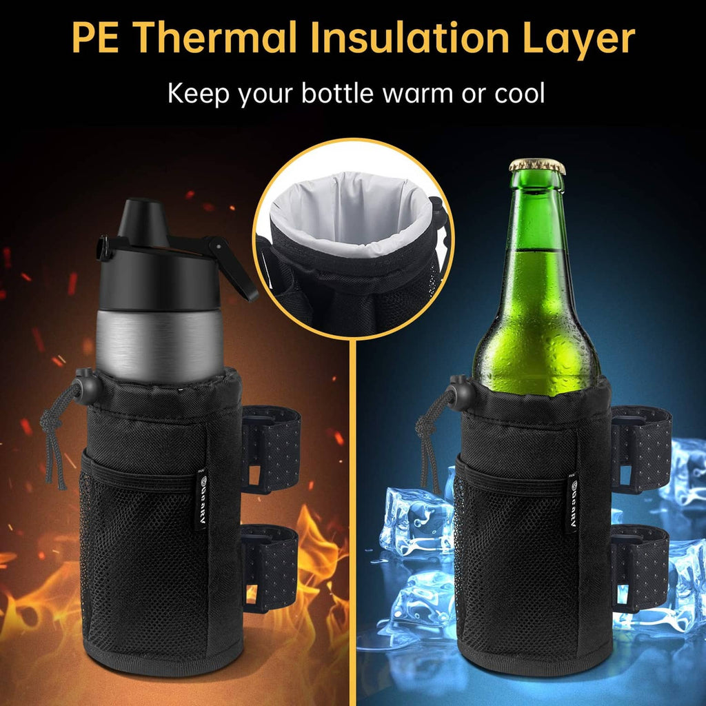 Black insulated cup holder with thermal lining and bottom drain hole