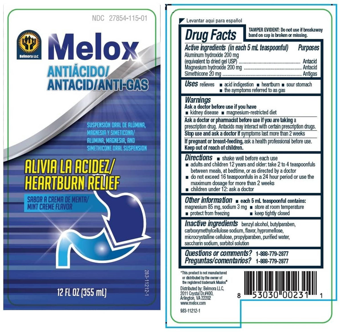 Heartburn relief antacid box and bottle showing Drug Facts label panel