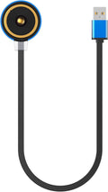 Magnetic charging cable with USB-A plug and black contact puck with blue ring