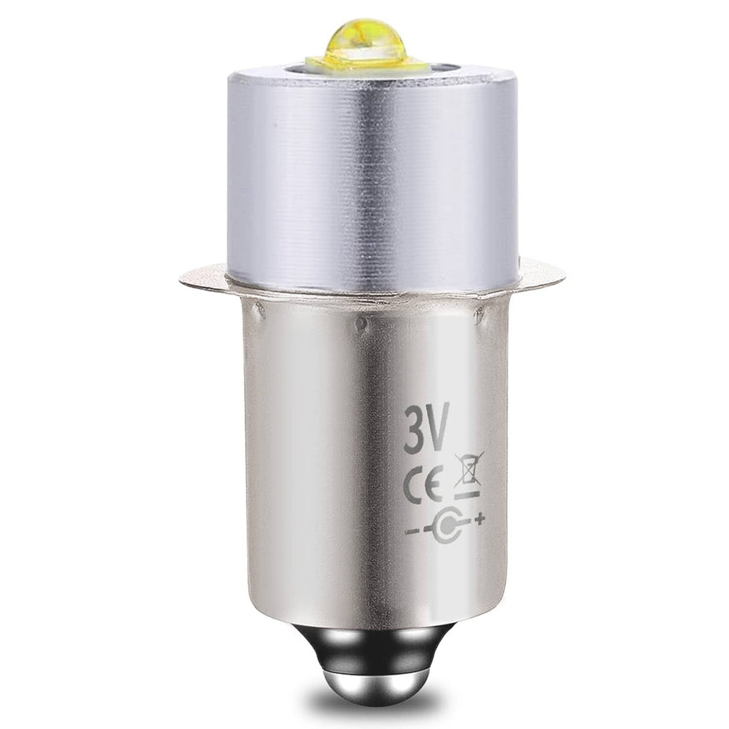 White LED upgrade flashlight bulb with metal body and yellow LED dome