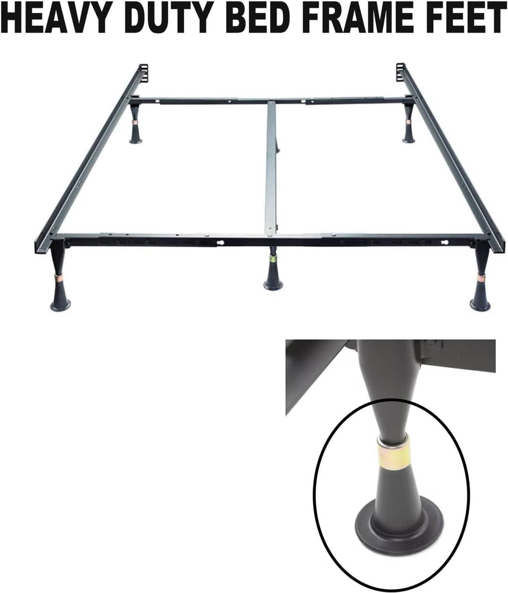 Bed frame legs fitted with reinforced replacement feet, showing corner base pads