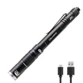 Okcomuy black rechargeable LED pocket pen light with textured grip and end cap