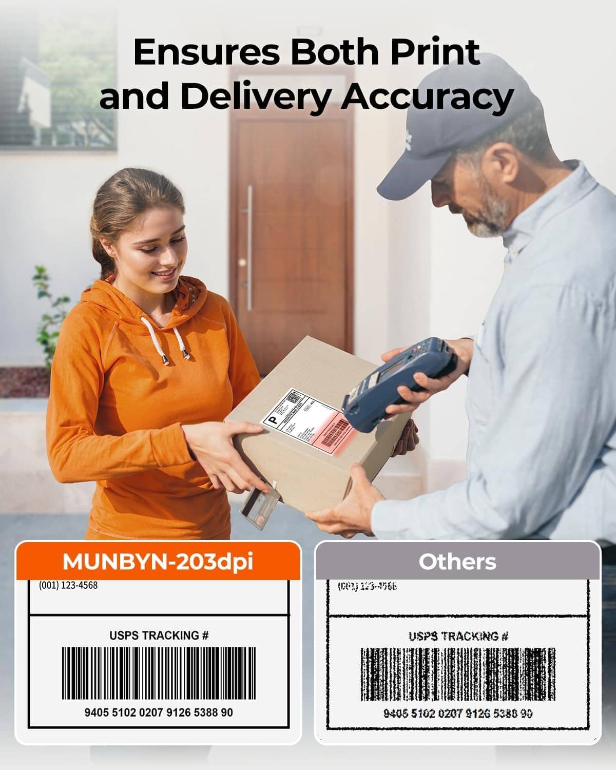 MUNBYN thermal label printer printing shipping labels on small boxes for delivery