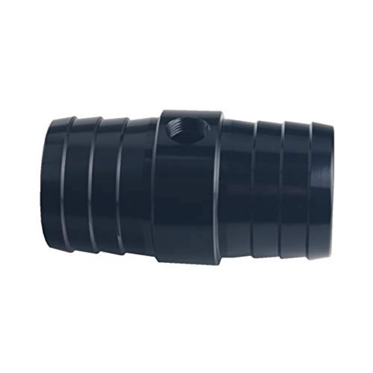 Black ribbed hose adapter with threaded top NPT port