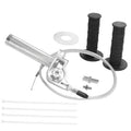 Throttle grip kit: silver throttle assembly, black grips, cable, and small hardware