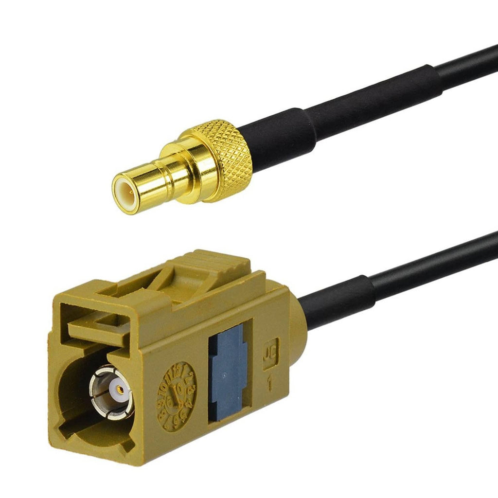 FAKRA to SMB antenna adapter cable, gold ends, black RG174 coax, 6 in