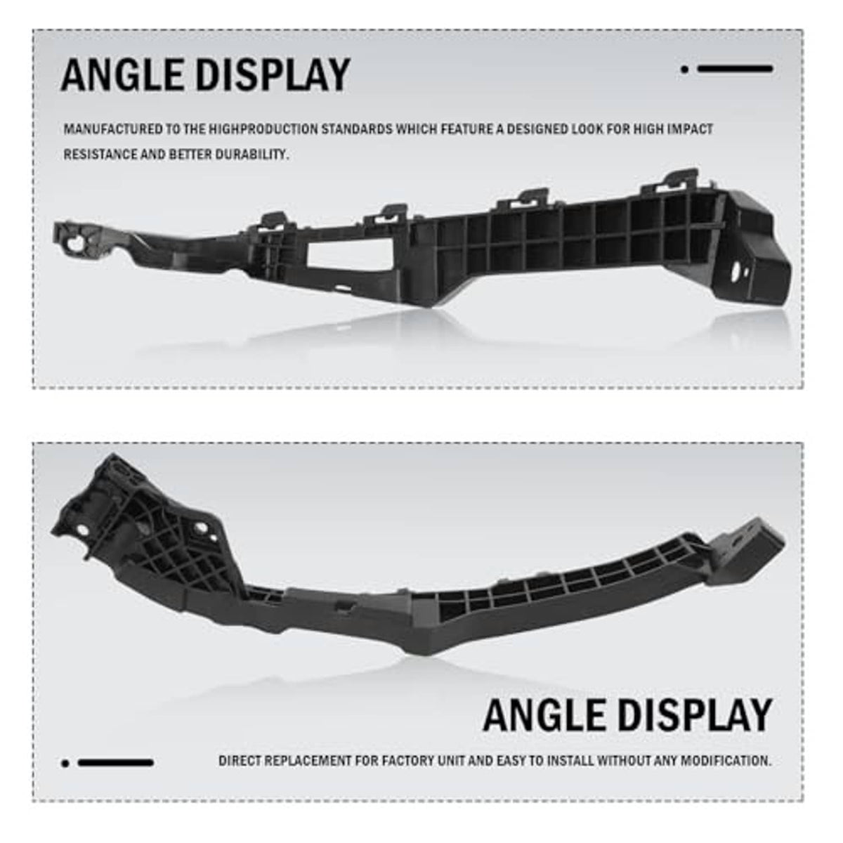 Dark plastic front bracket mount retainer bar with angled ends and mounting points