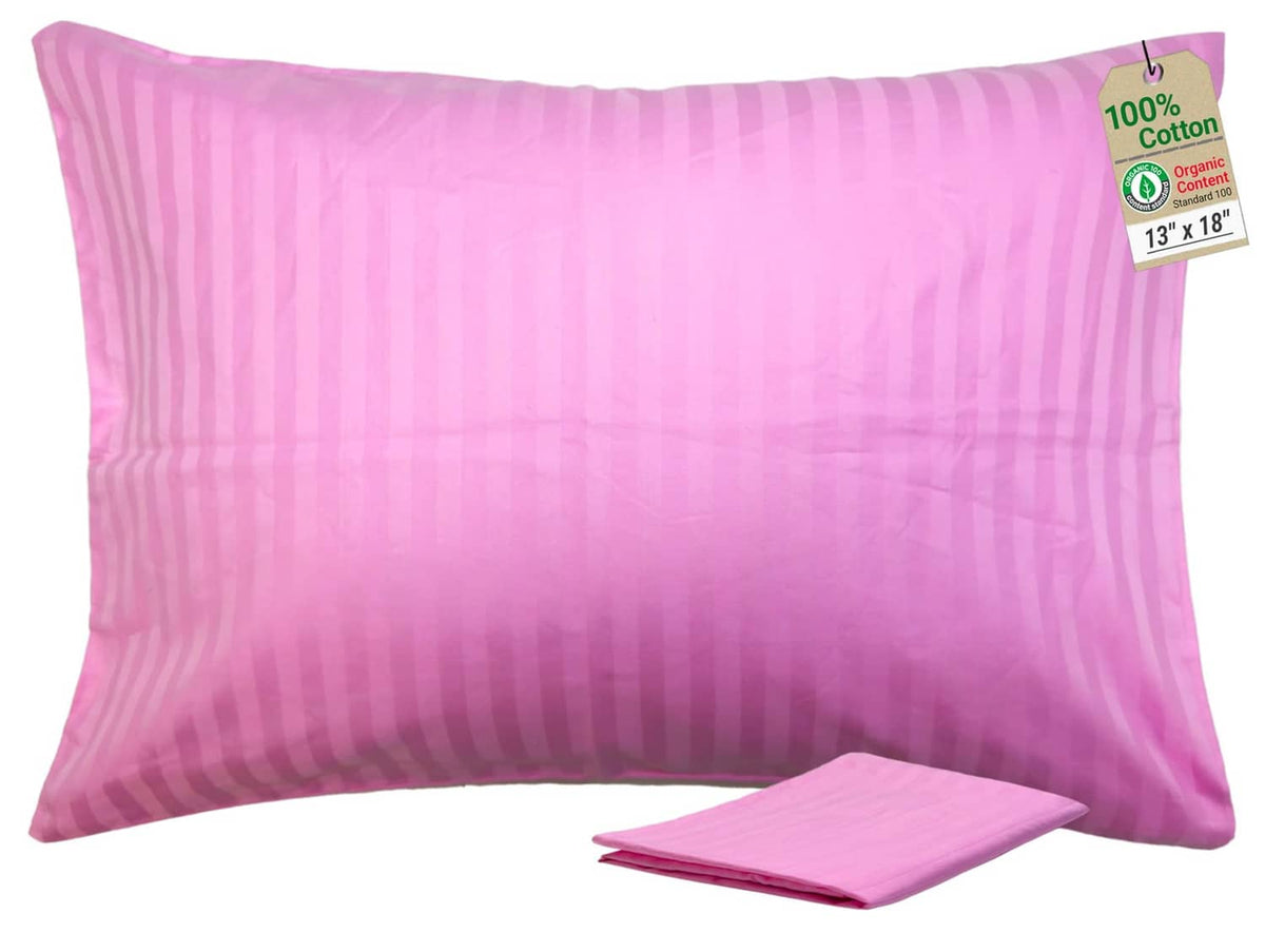Pink striped toddler pillow and matching pillowcase set, 13x18 size