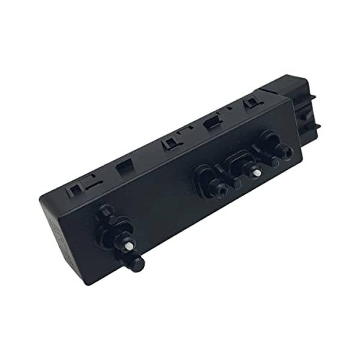 Power seat control switch rear housing with screw posts and connector slots, dark gray