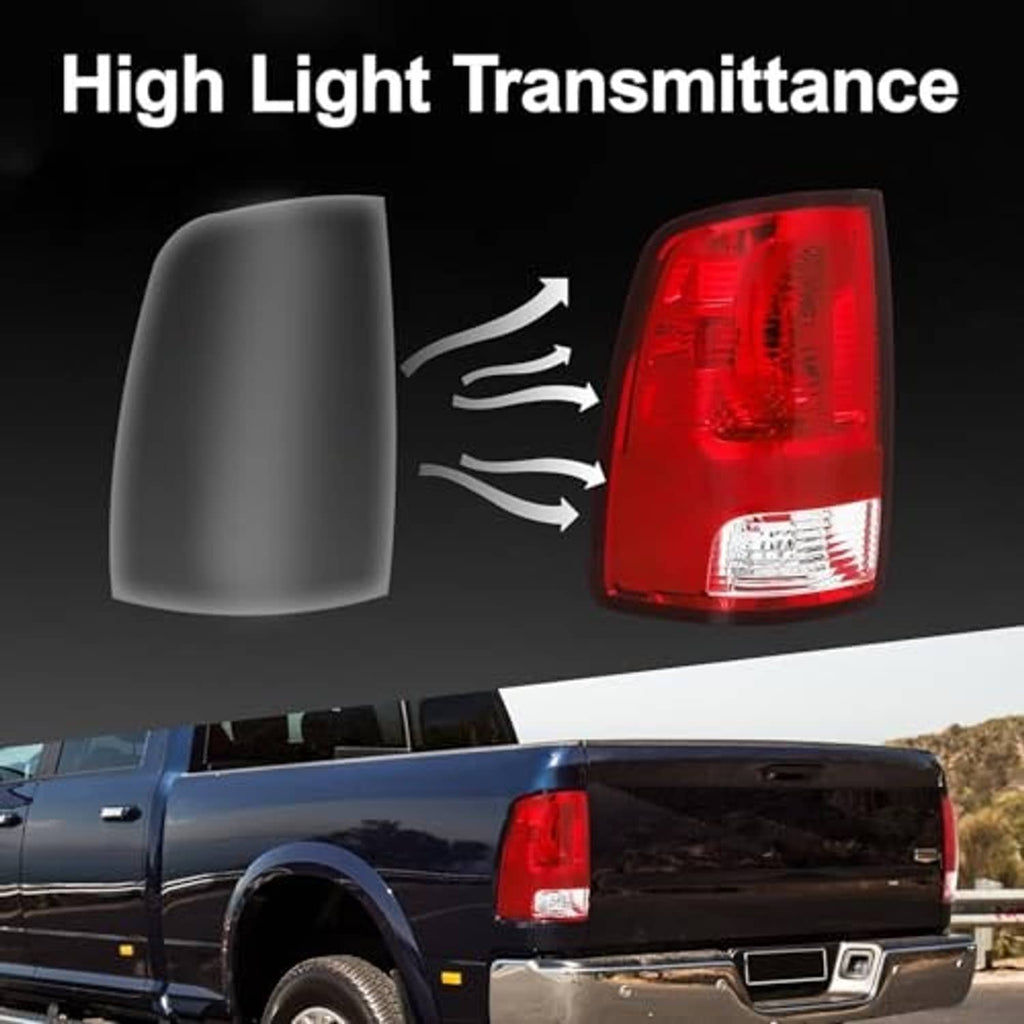 Left rear taillight lens close-up with red light and clear lower section