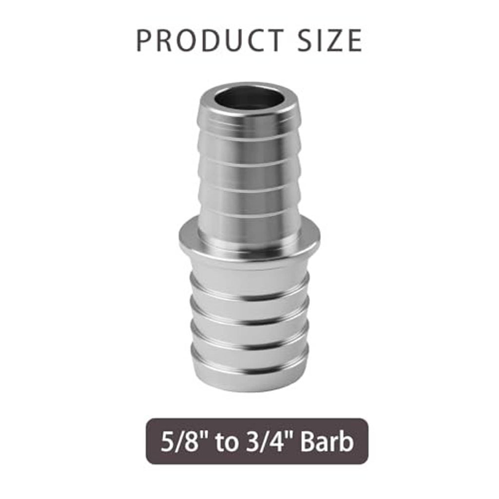 Aluminum barbed hose connector coupler, ribbed design for 5/8 to 3/4 hoses
