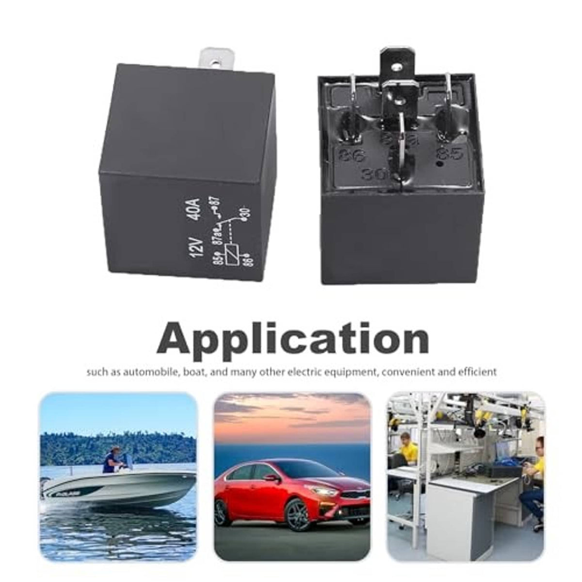12V waterproof power trim relay, black cube with 5-pin contact assembly exposed