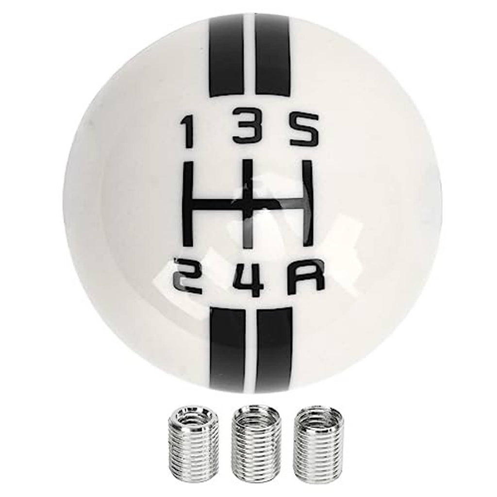 Shift knob with white top and black 1-6 gear markings, plus three threaded sleeves
