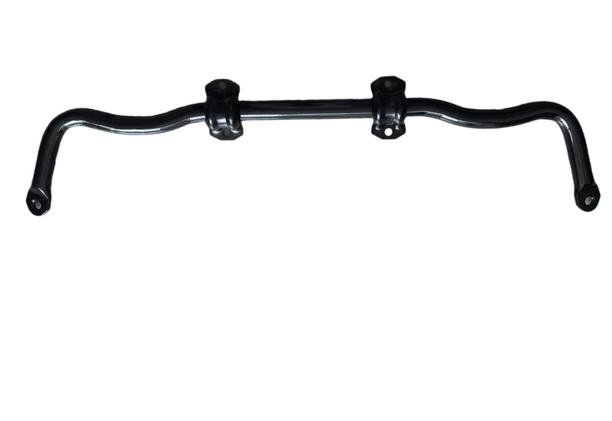 Black front sway bar with two center mounting brackets and end tabs