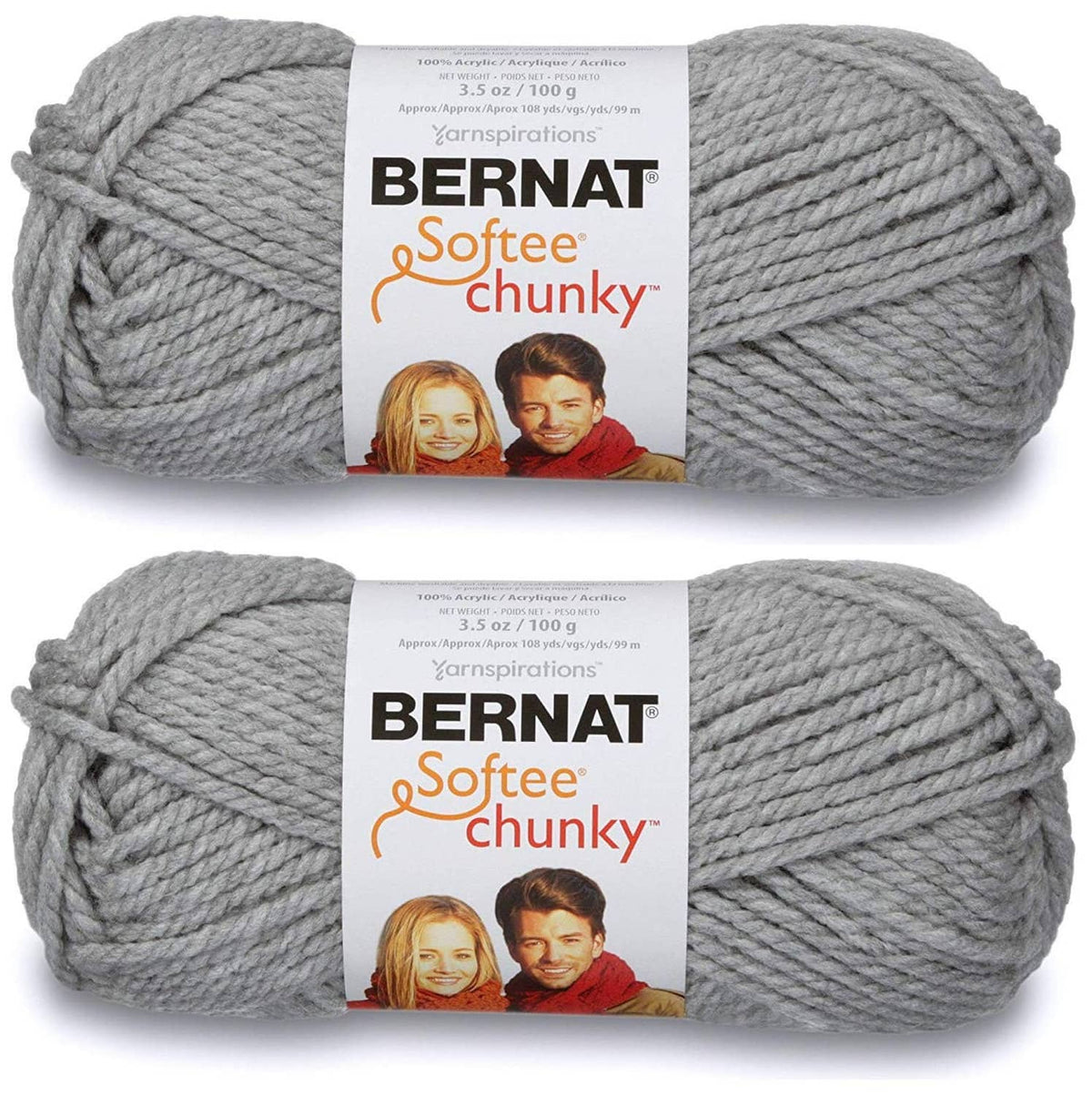 Bernat Softee Chunky acrylic yarn, 2 skeins, grey heather chunky knit yarn