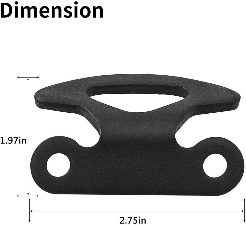 Black truck bed tie-down hook anchor bracket with dimension guide for size
