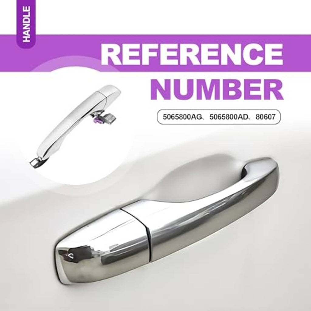 Chrome exterior door handle with latch assembly shown above a matching handle