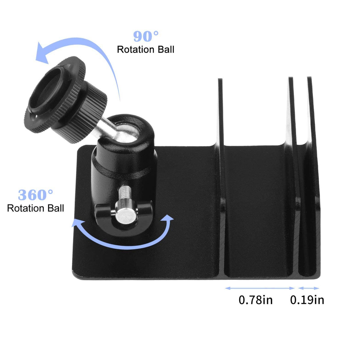 Rotating ball joint gutter mount with adjustable tilt knob and threaded stud