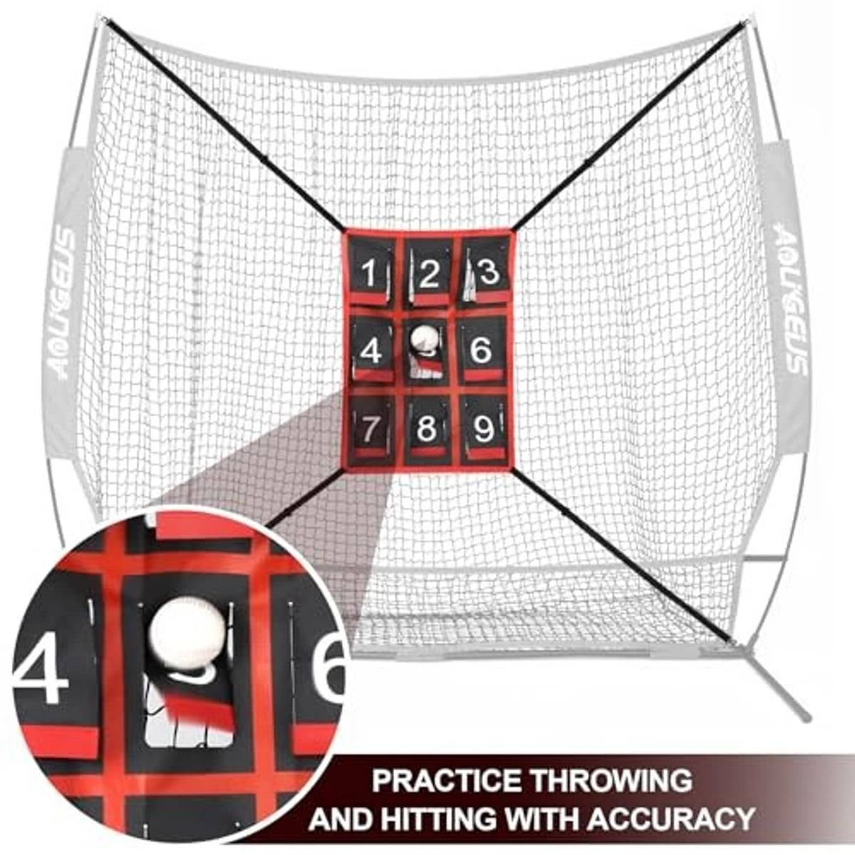Baseball strike zone practice target with mesh net and centered numbered 1–9 board