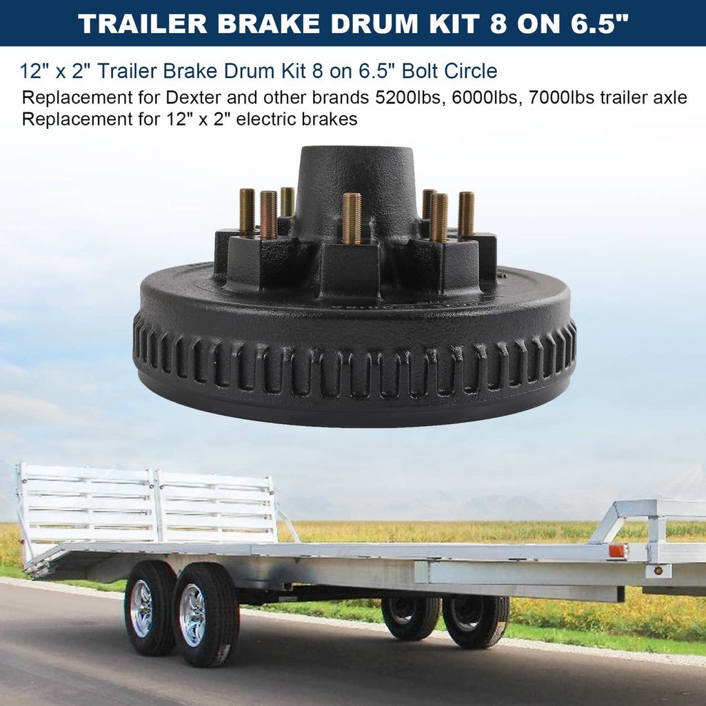 Electric trailer brake drum kit with black drum housing and central hub studs