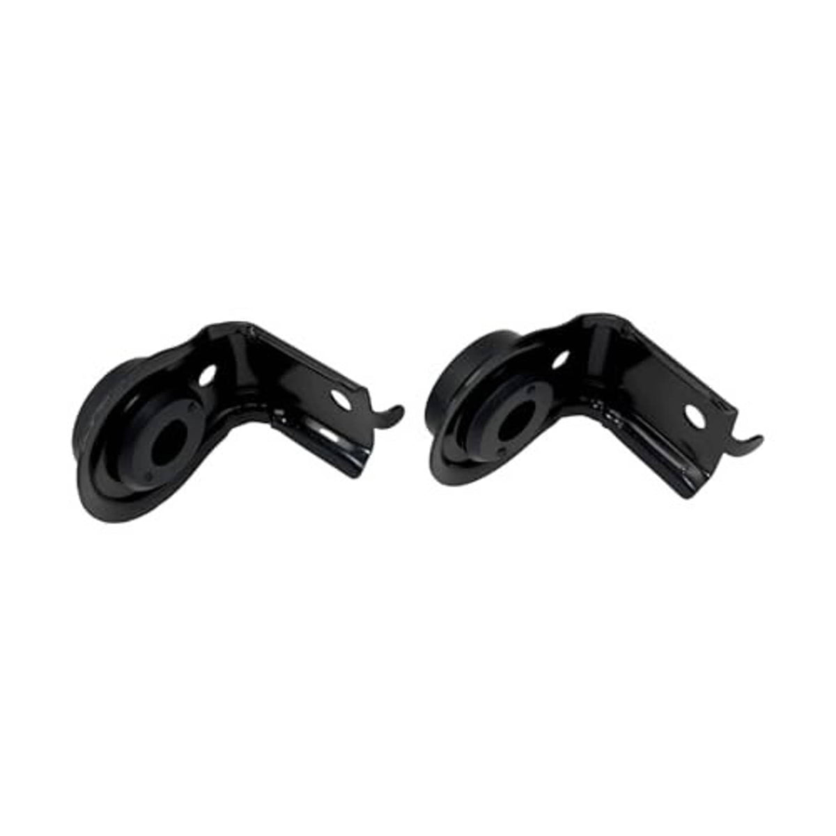 Black upper radiator bracket set with rubber isolators, 2 pcs, curved mount view
