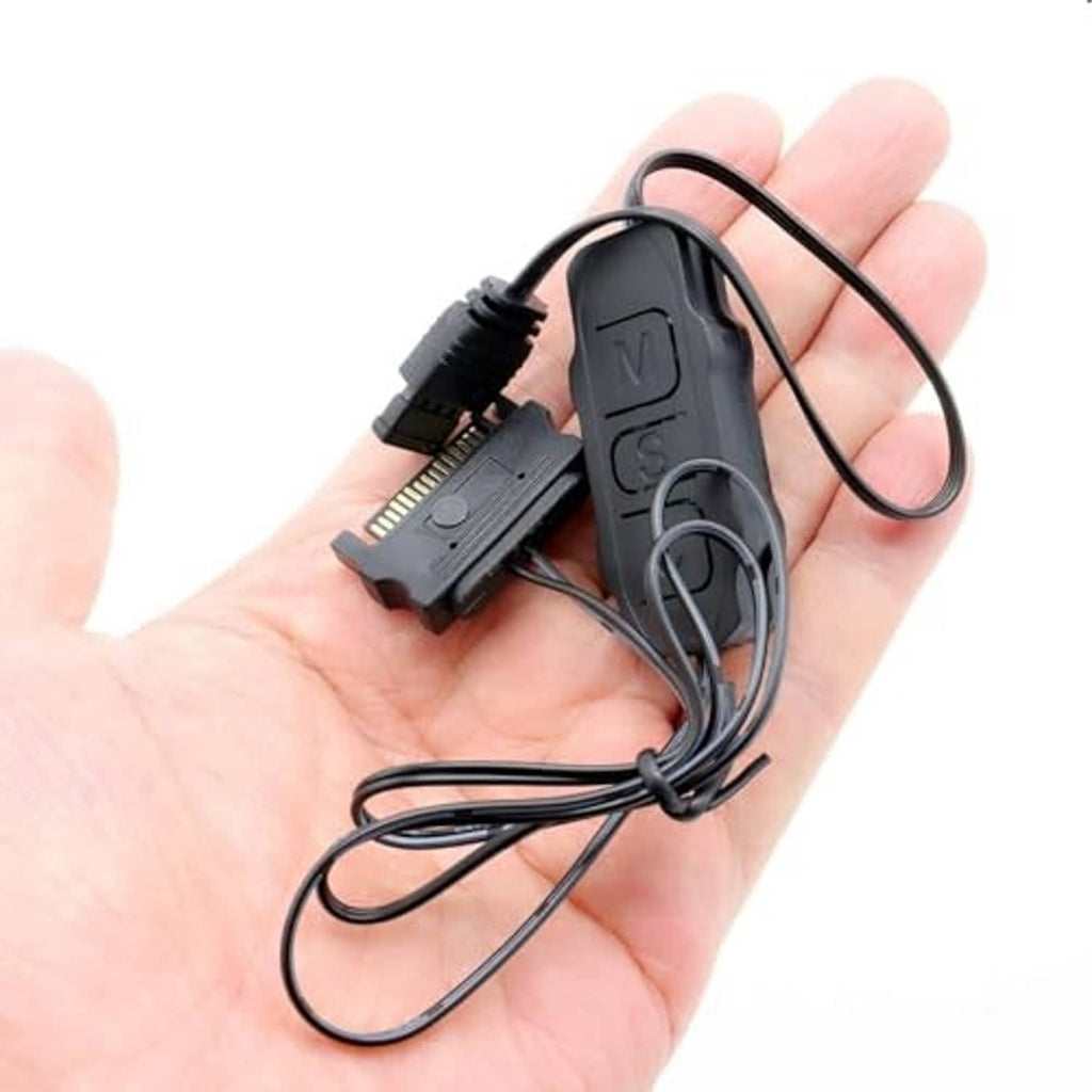 ARGB controller cable set with multiple 3-pin plugs and SATA-style adapter, in hand