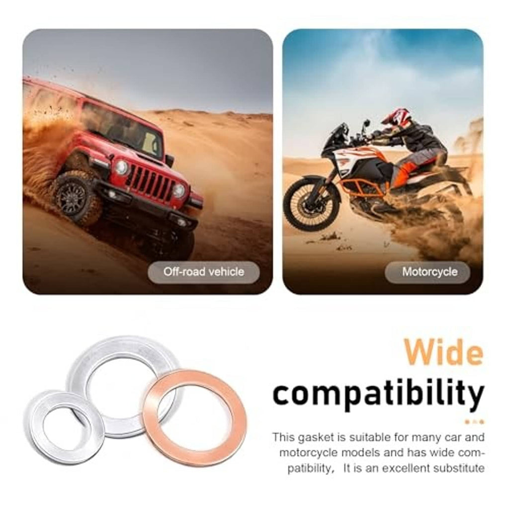 Oil drain plug gasket washers set with silver and copper rings arranged for comparison