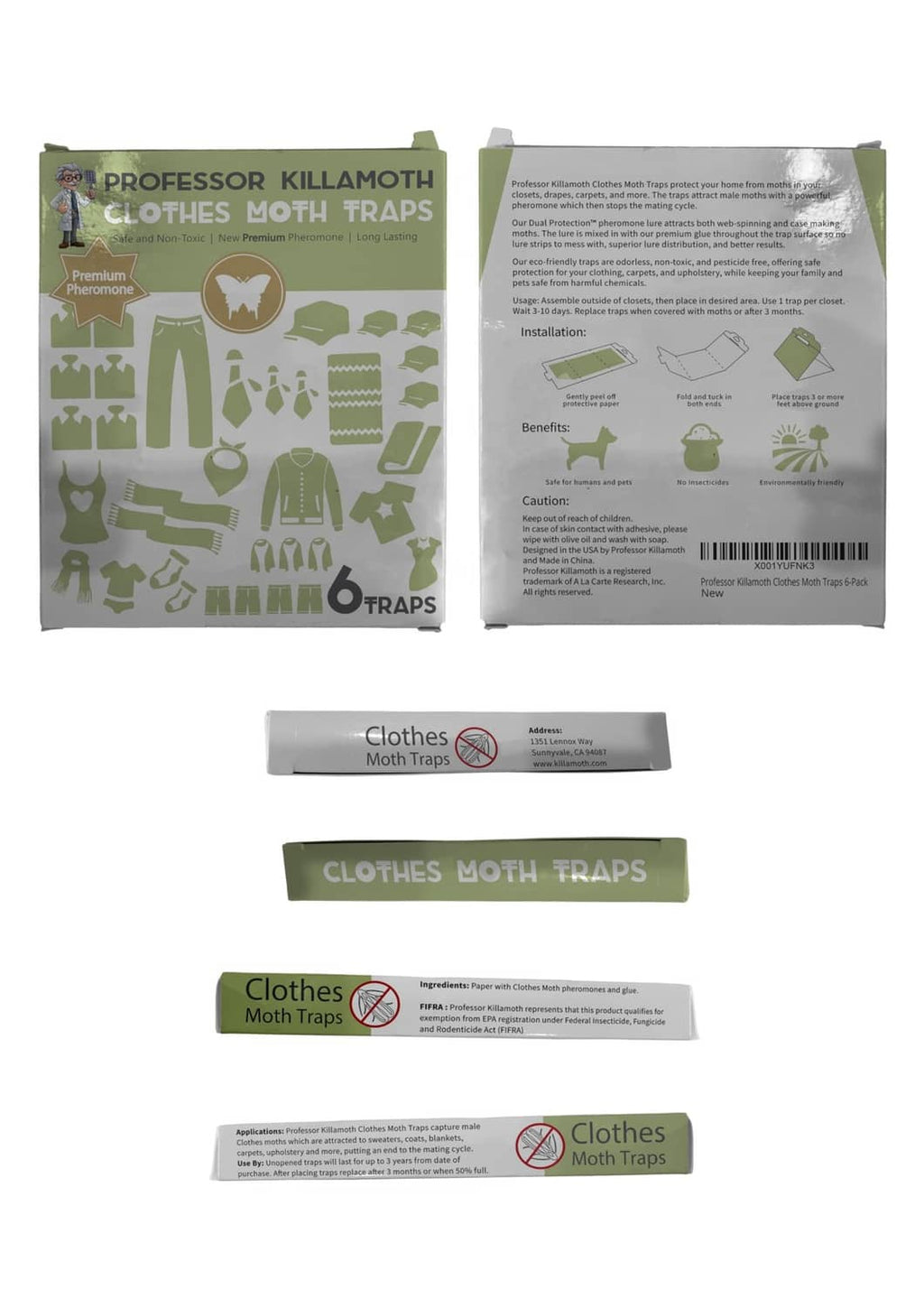 Professor Killamoth clothes moth traps box back and individually wrapped traps