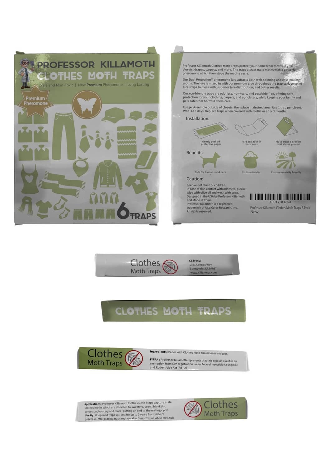 Professor Killamoth clothes moth traps box back and individually wrapped traps