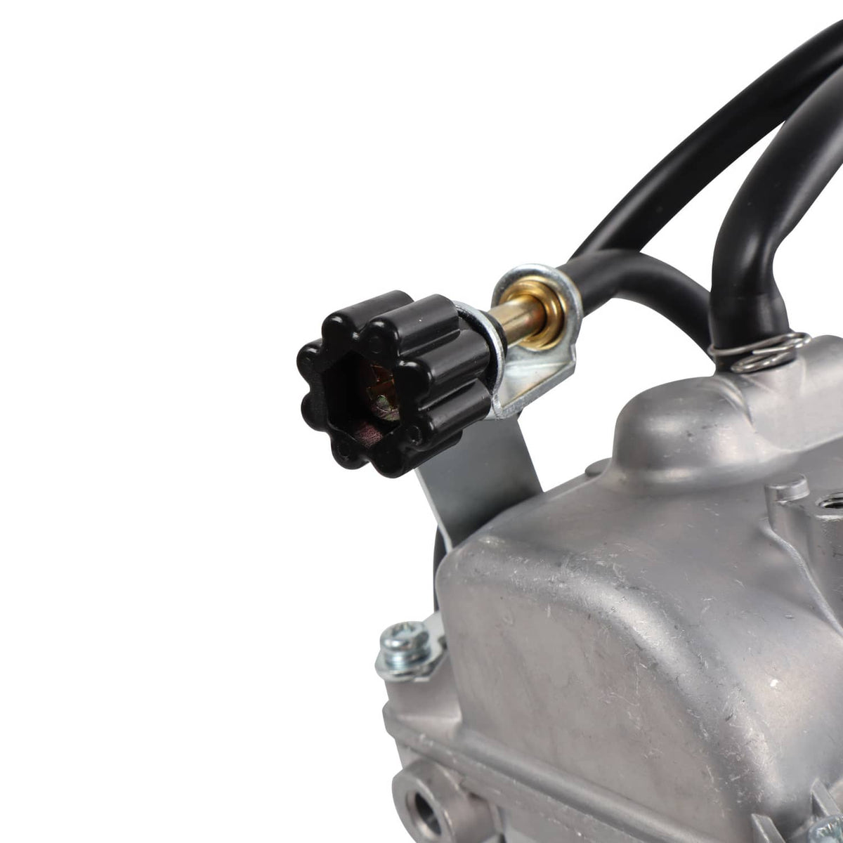 Carburetor wiring connector close-up with black plug and metal housing