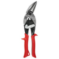 Left-cut offset aviation snips with stainless steel blades and red handle grips