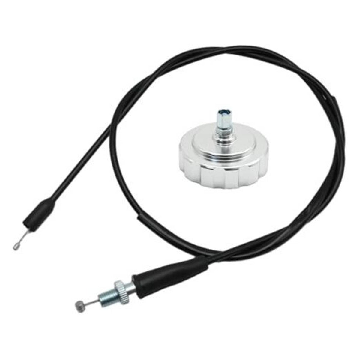 Throttle cable kit with eliminator, black cable and silver round adjuster