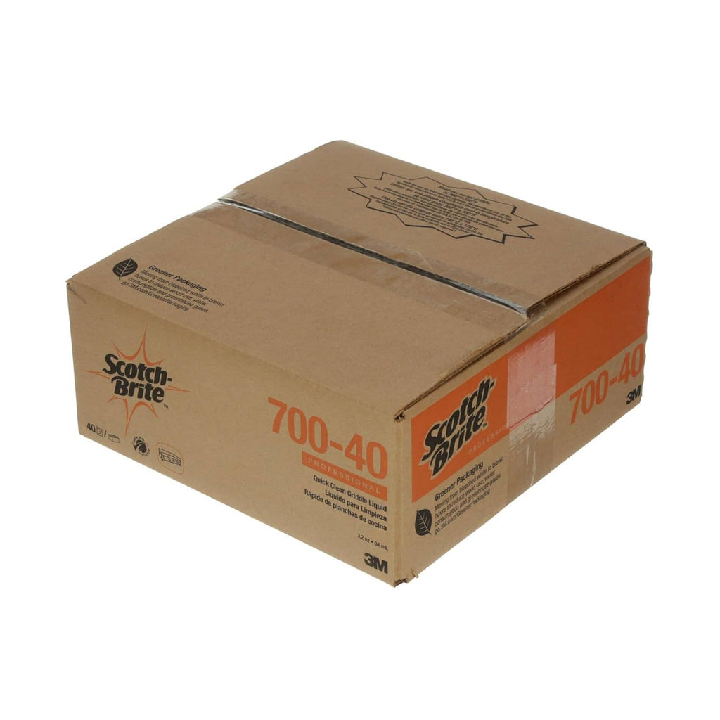 Scotch-Brite griddle cleaning 700-40 liquid packet box, brown carton with label