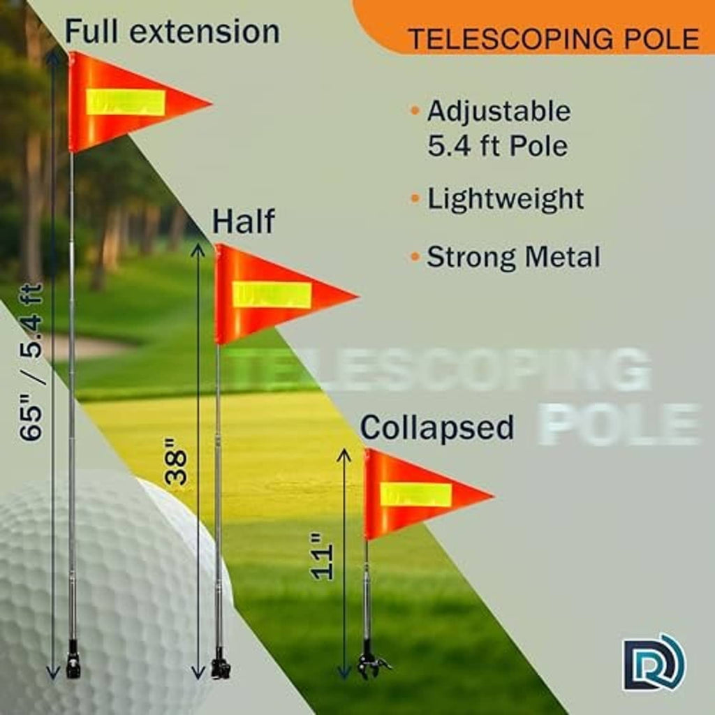 Telescoping safety flag pole showing extended and collapsed positions