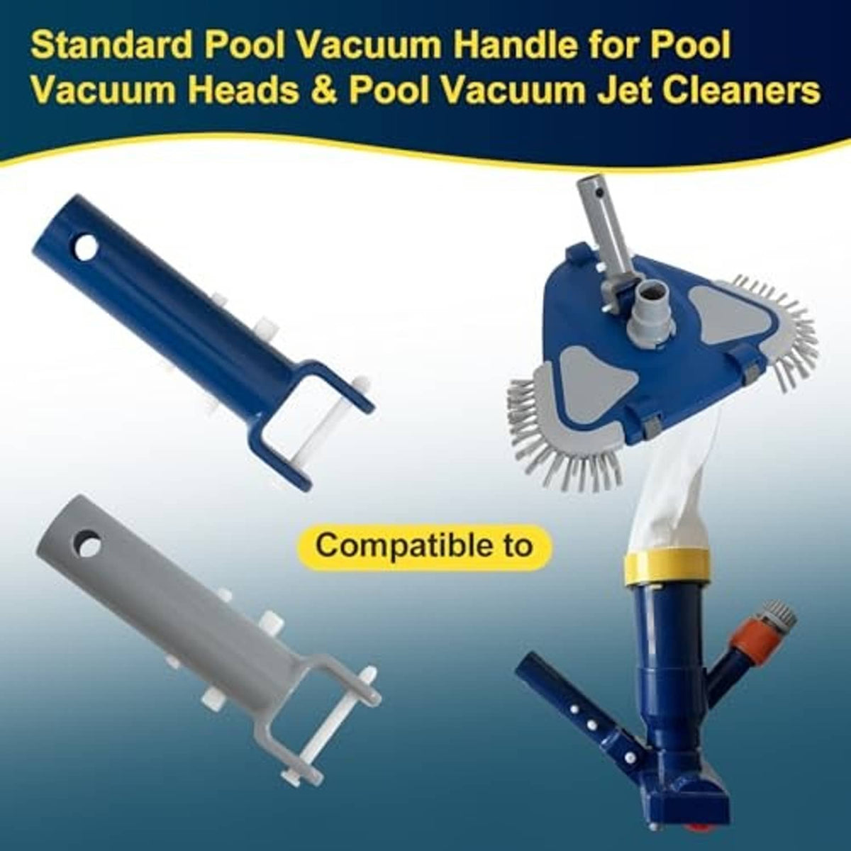 Standard pool vacuum handle parts: blue and gray handles with mounting pins