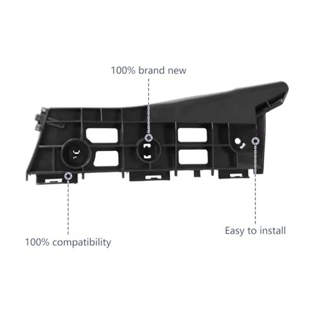 Black molded plastic bumper cover bracket retainer with labeled install and compatibility dots
