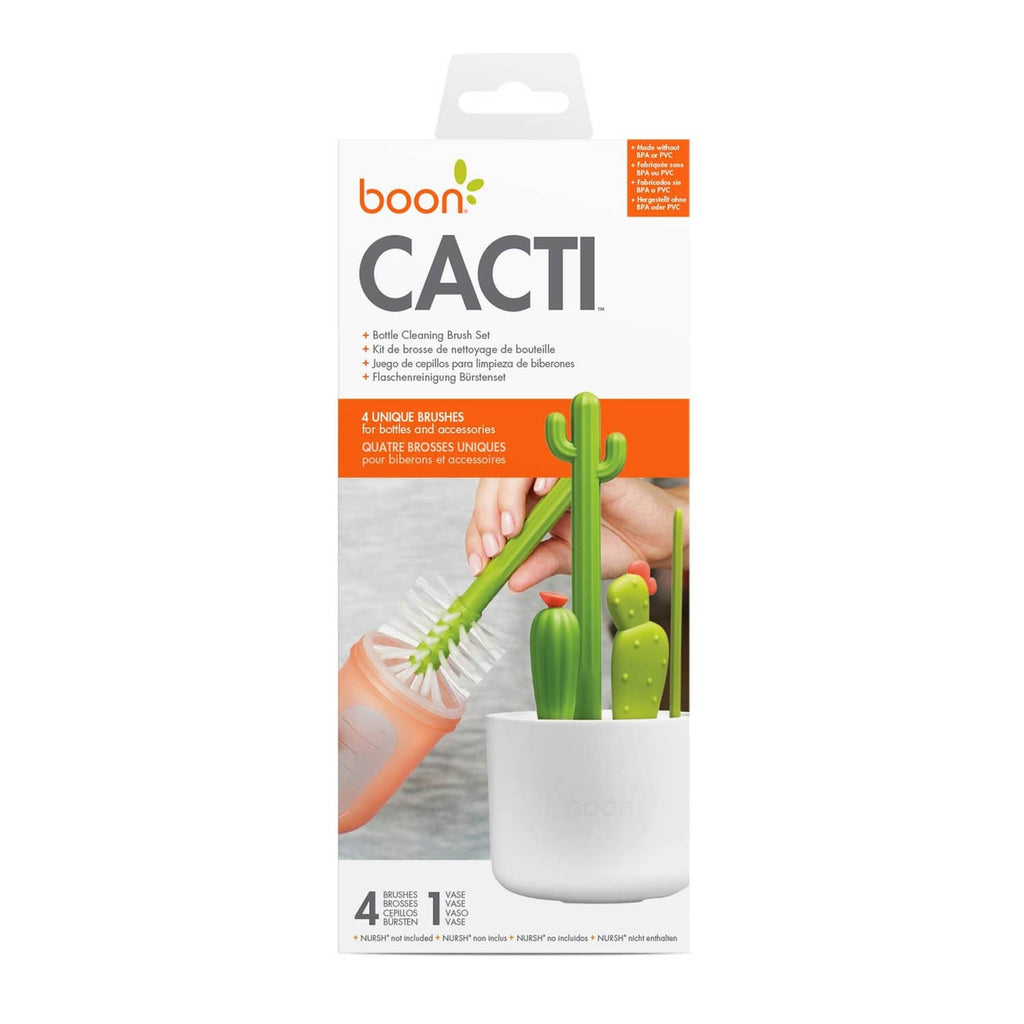 Boon CACTI cactus bottle cleaning brush set package with 4 brushes