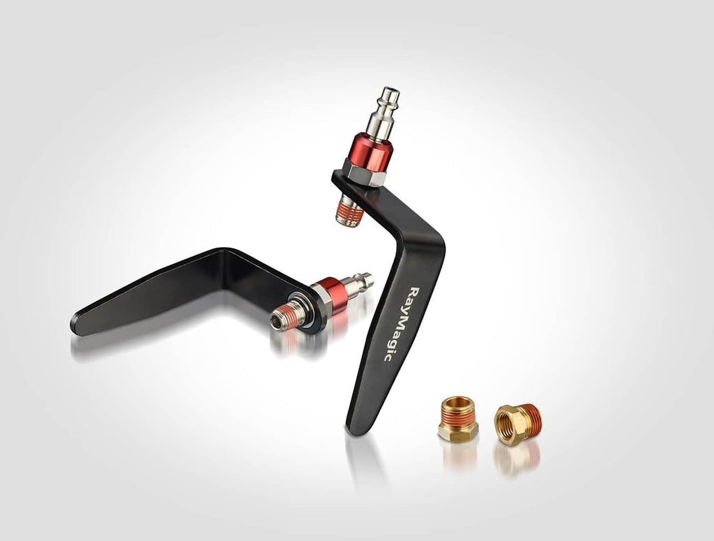 Steel pneumatic rafter hook hanger with black handle, red inserts, silver fittings, and brass parts