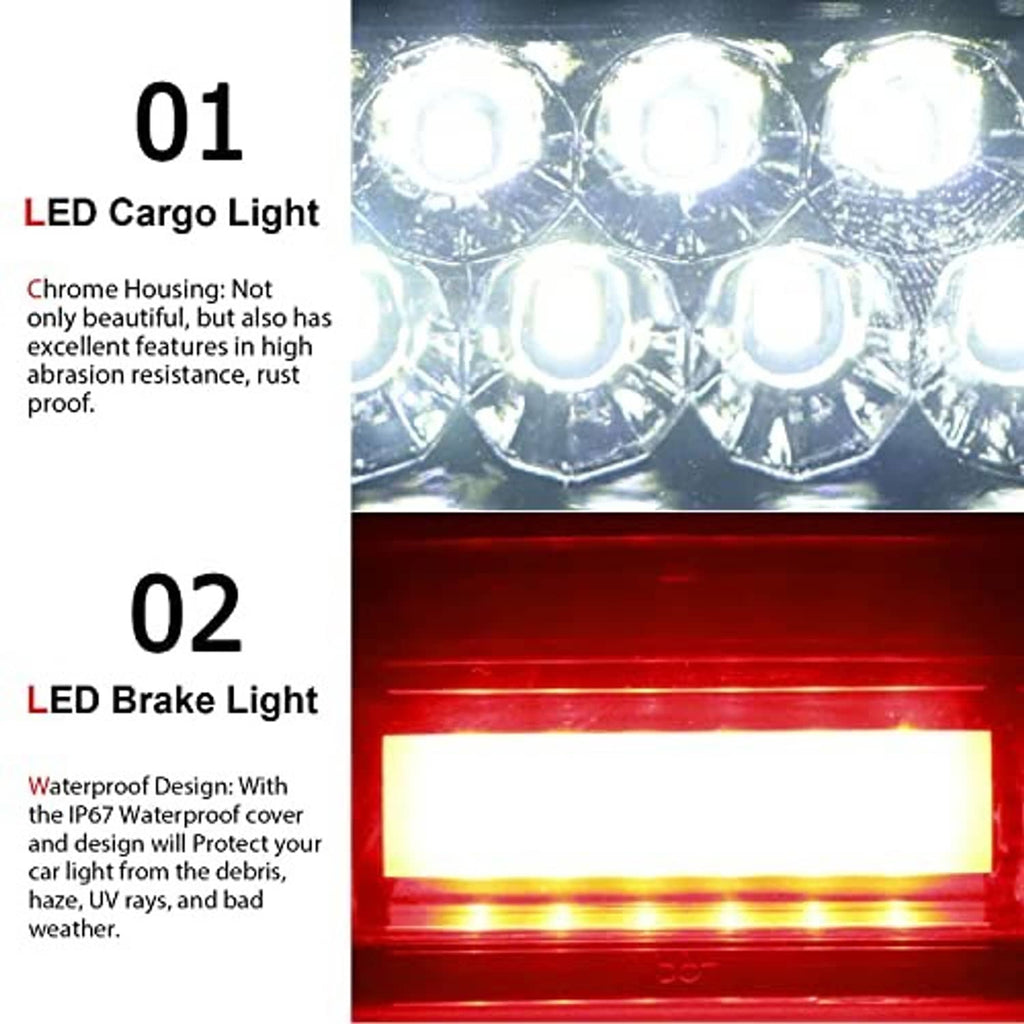 LED cargo/brake light close-up with chrome housing and red illuminated light panel