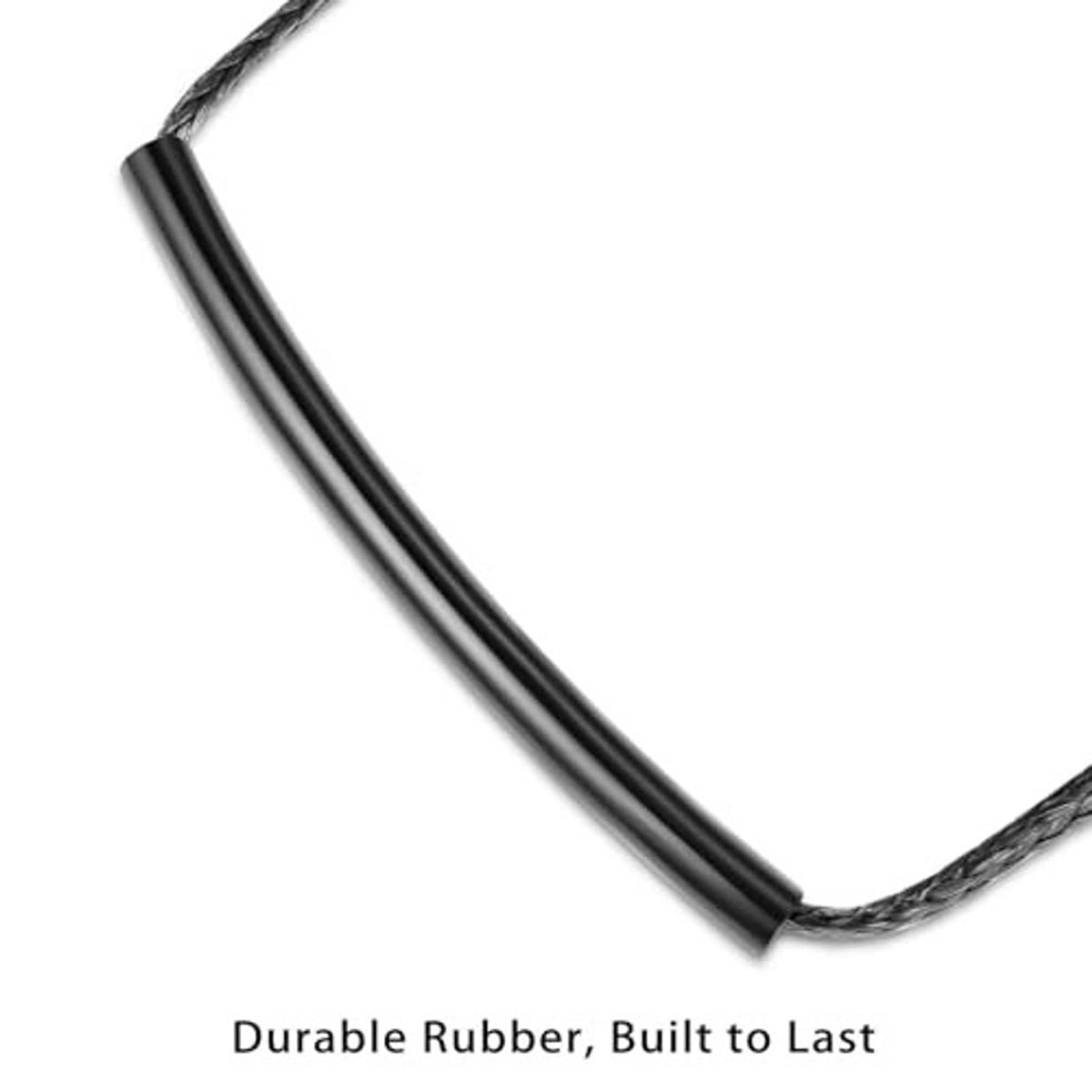 Curved black rubberized strap with braided rope on the single-step climbing aider